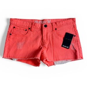 NWT Hurley Thrasher Coral Denim Shorts Raw Hem Women's Size 31 Y2K